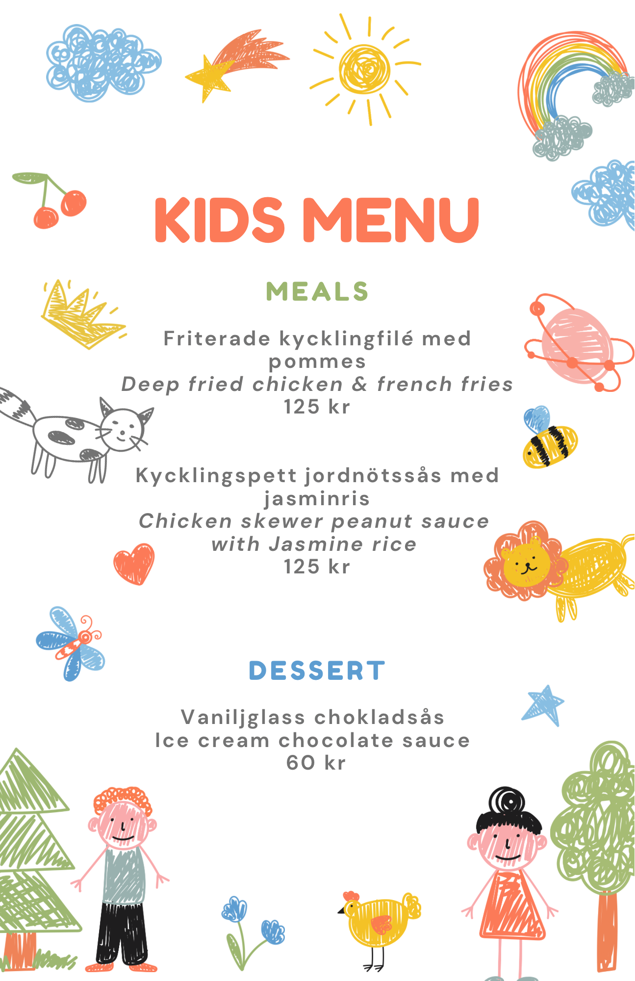 Kids menu
